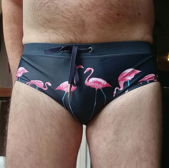 Men's navy with pink flamingos bikini swimming suit - Picture 6 of 7